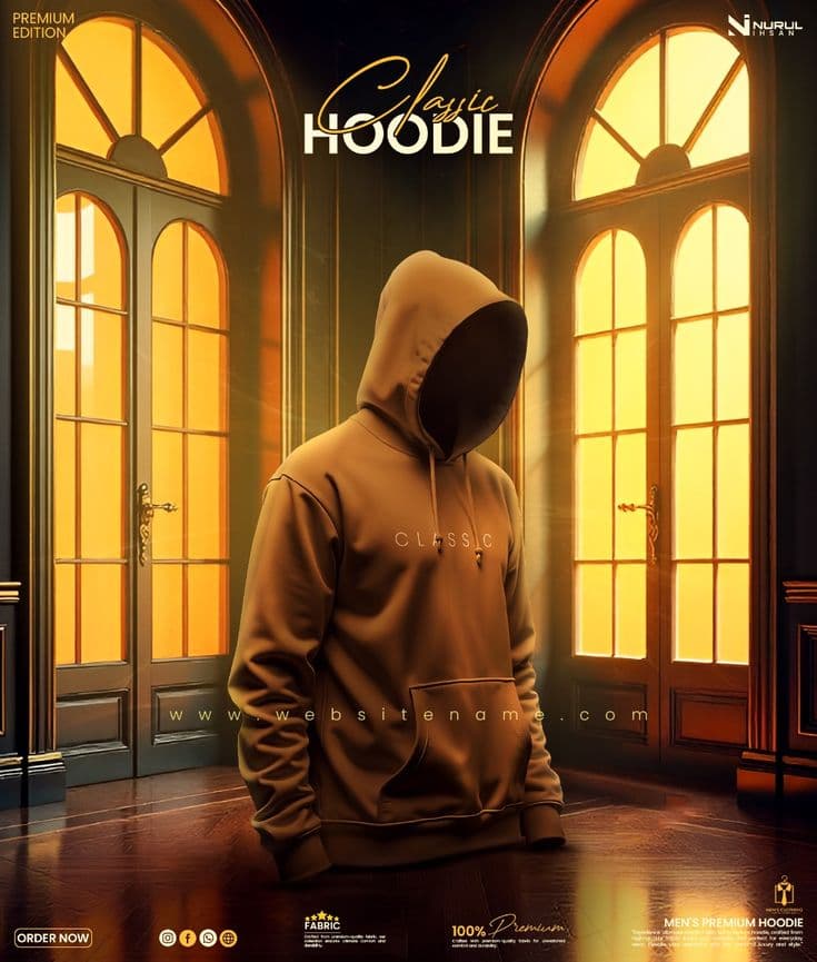 Brown hoodie in warm window light