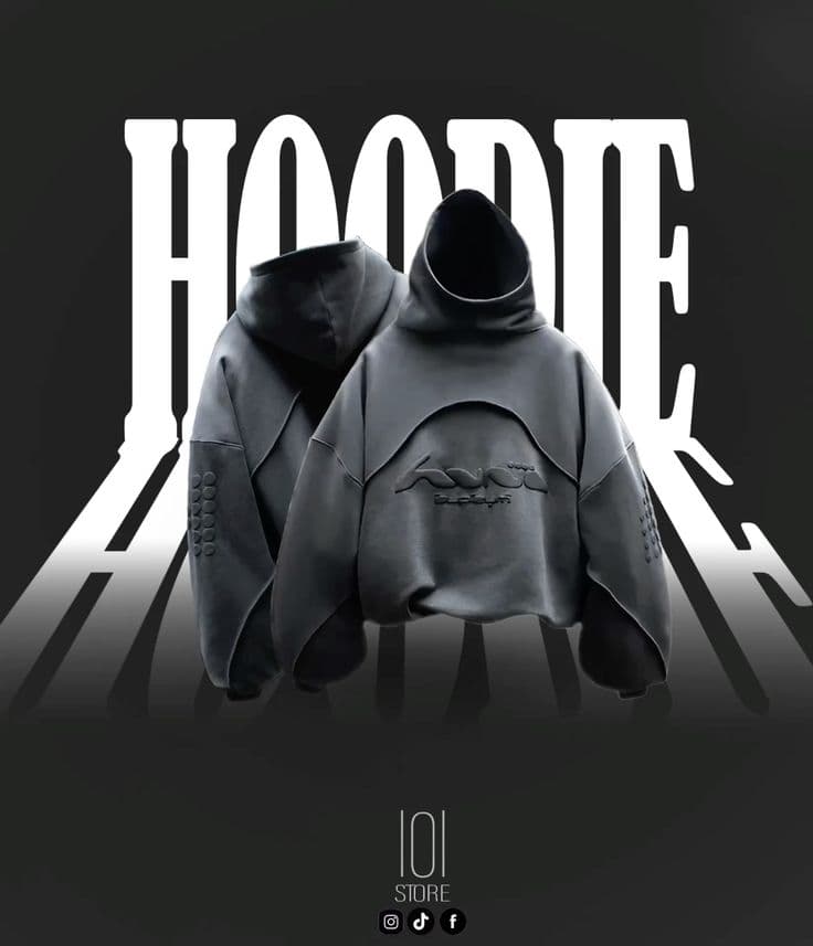 Black hooded jacket displayed on a mannequin