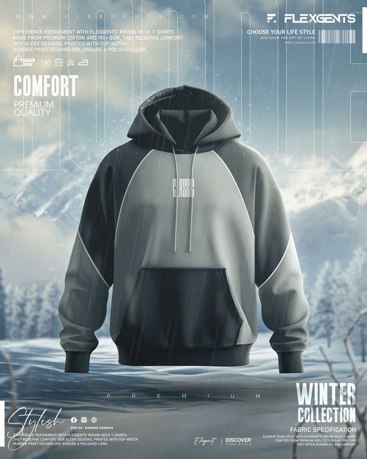 Two-tone grey jacket with a dark hood