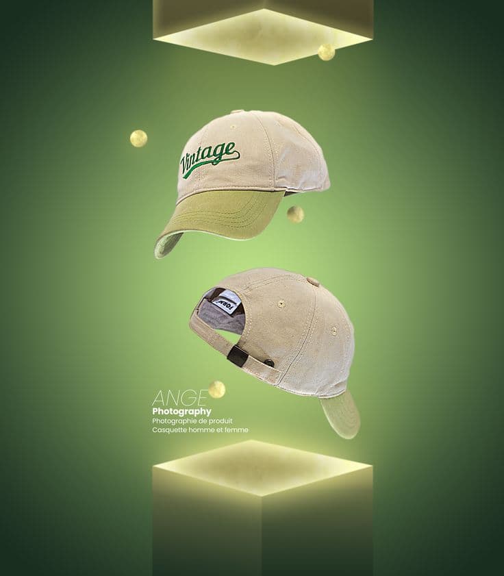 Two beige embroidered baseball caps